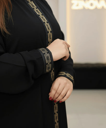 ✨ ZiNova – Black &amp; Gold Luxe Abaya with Matching Scarf